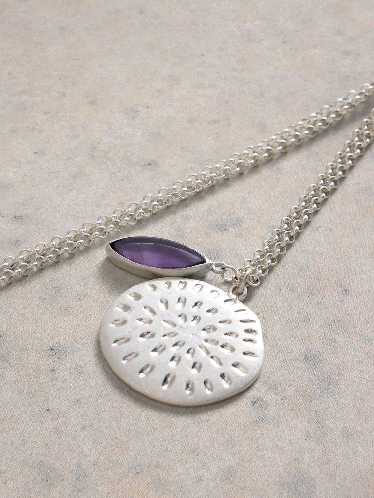 Engraved Disc Pendant Necklace in SLV TN MET - FLAT DETAIL