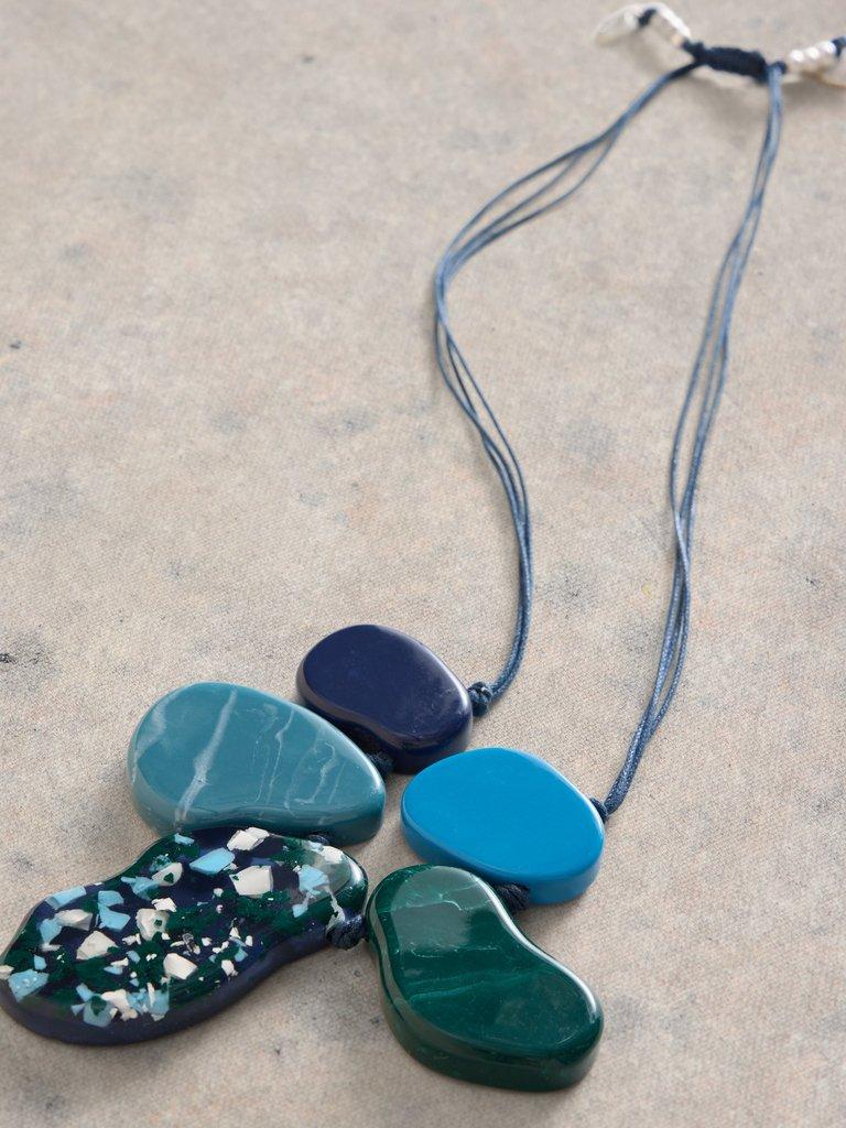 Abstract Resin Necklace in BLUE MLT - FLAT DETAIL