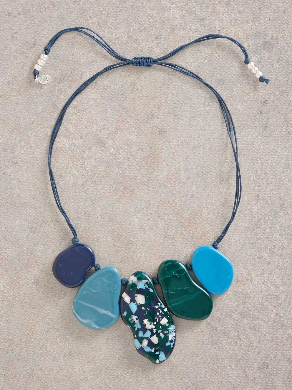 Abstract Resin Necklace in BLUE MLT - FLAT FRONT