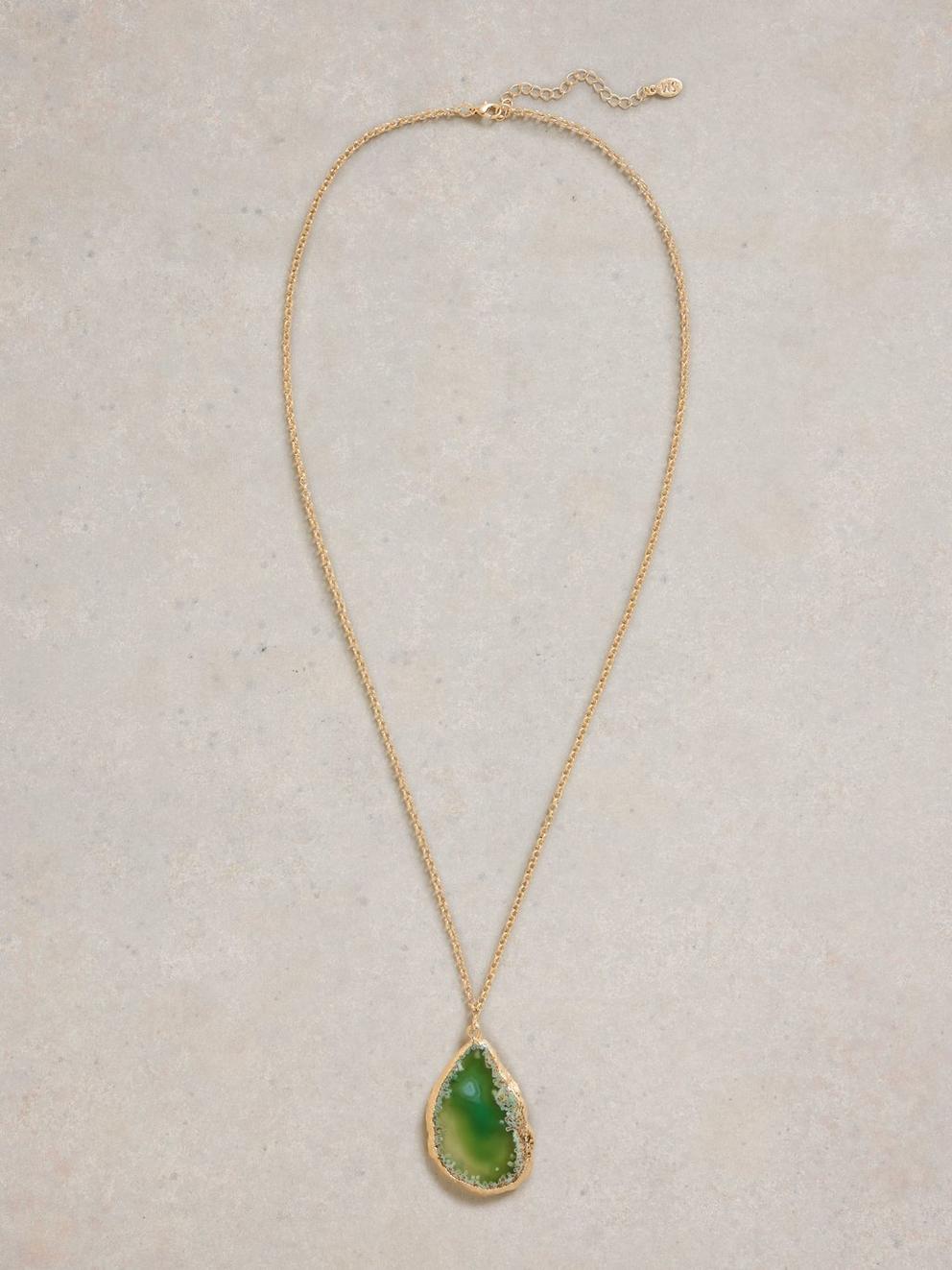 Agate Pendant Drop Necklace in DEEP GRN - FLAT FRONT