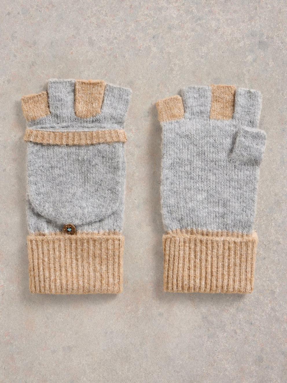 Poppy Knitted Flip Mitt in GREY MLT - FLAT BACK