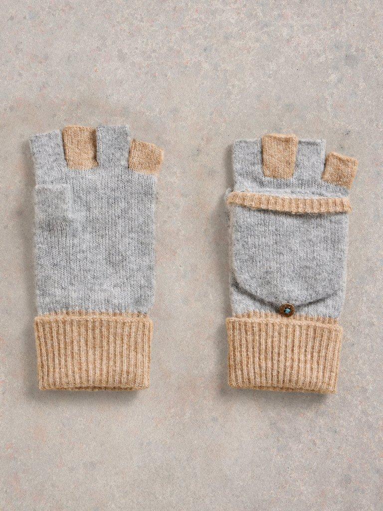 Poppy Knitted Flip Mitt in GREY MLT - FLAT FRONT