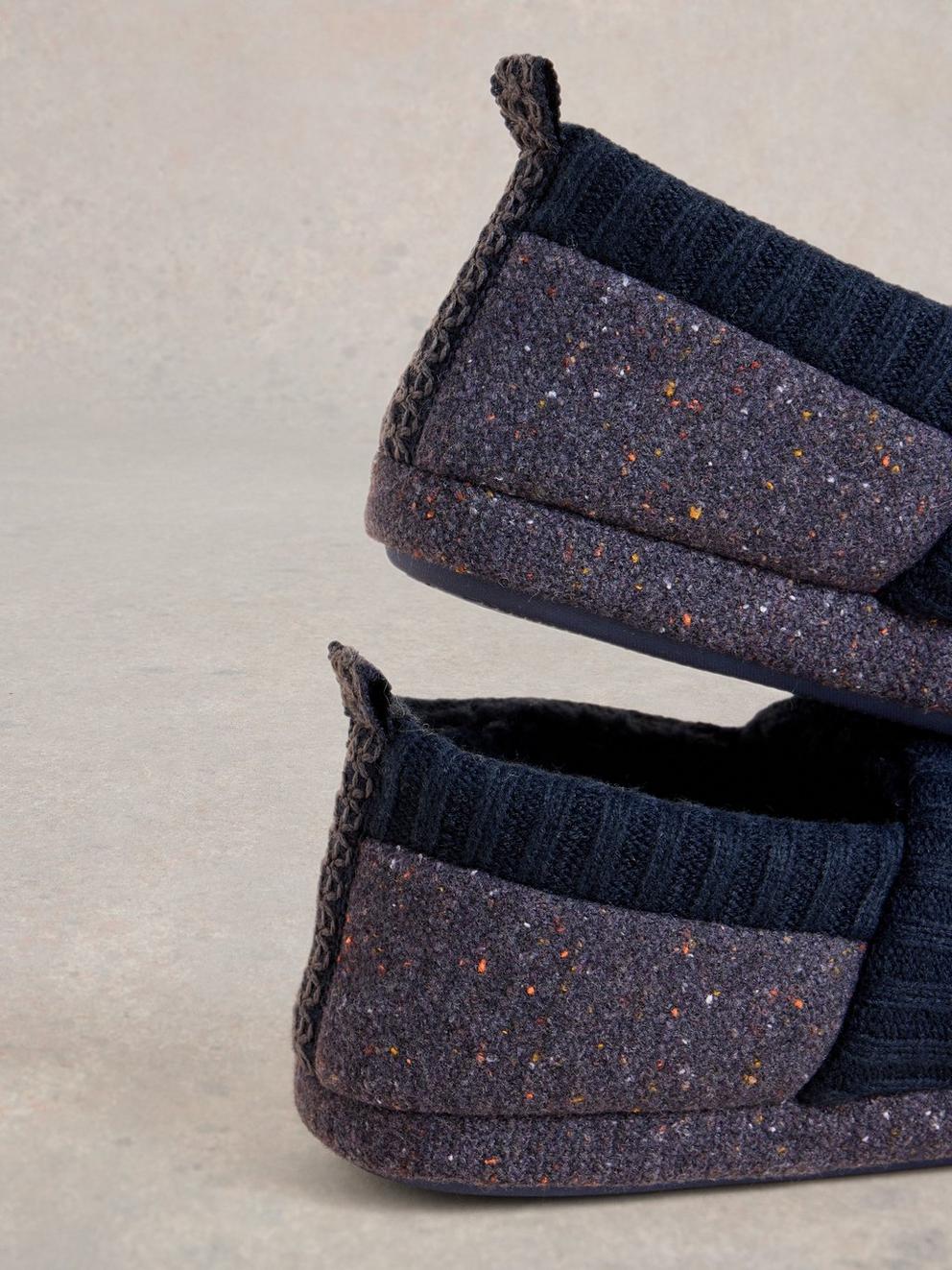 Ray Closed Back Slippers in NAVY MULTI - FLAT DETAIL