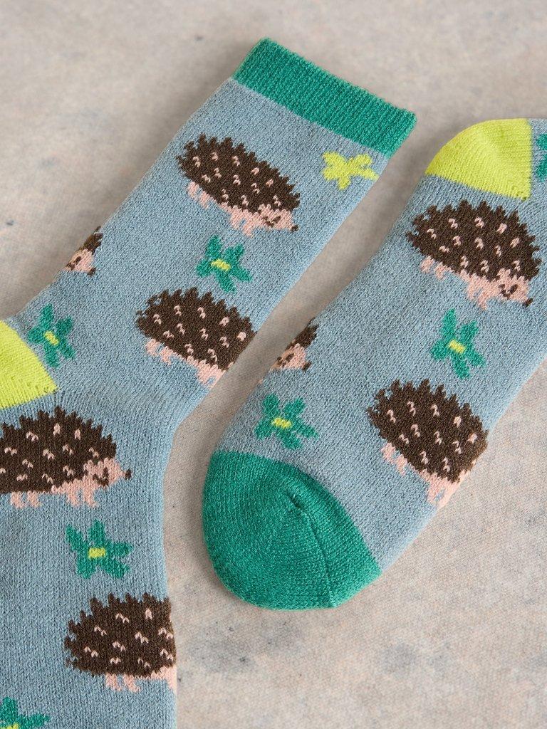 Hedgehog Cabin Sock in BLUE MLT - FLAT DETAIL