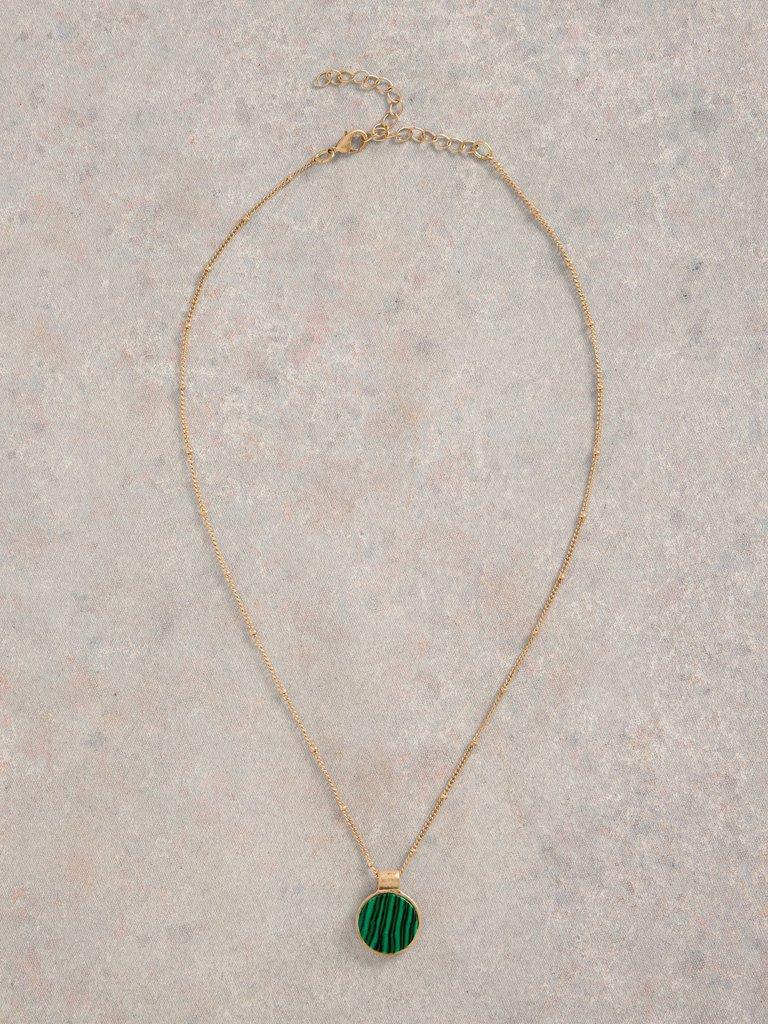 Green single stone necklace in GLD TN MET - FLAT FRONT