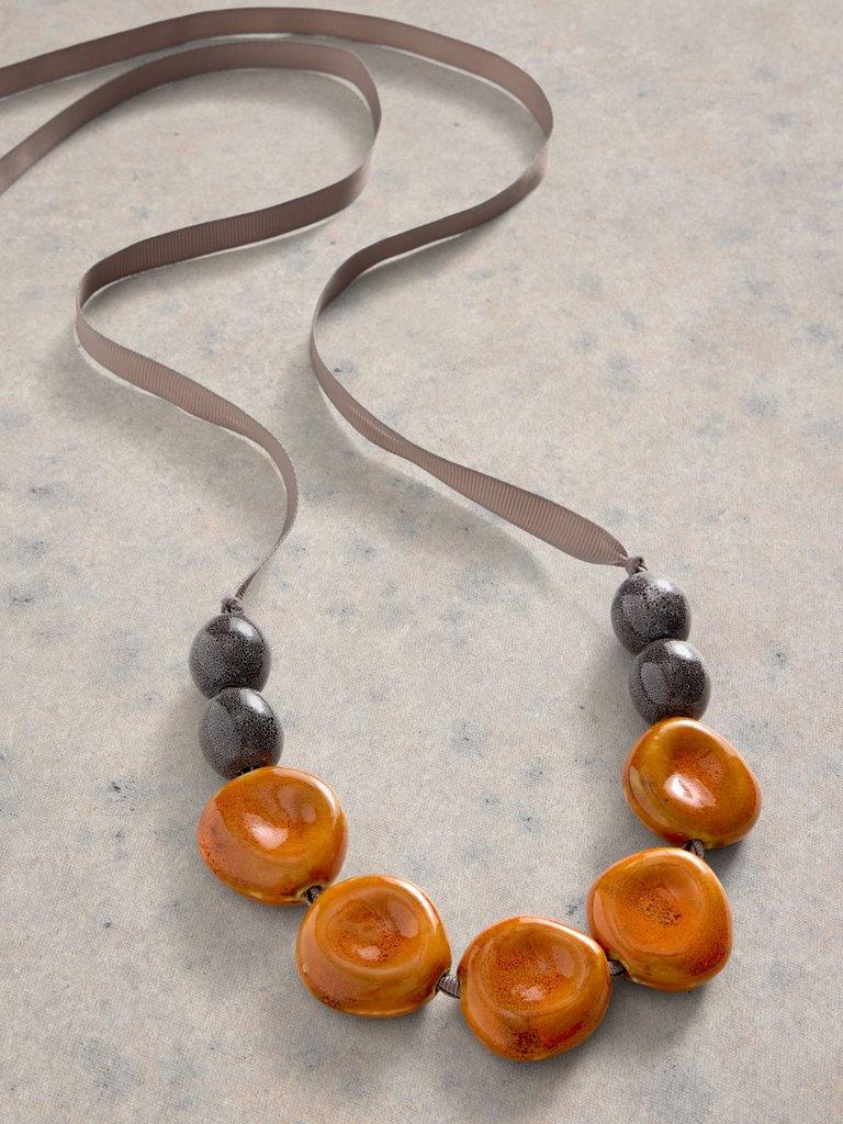 Hibiscus Stone Necklace in ORANGE MLT - FLAT DETAIL