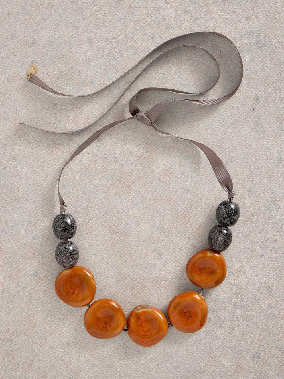 Hibiscus Stone Necklace in ORANGE MLT - FLAT FRONT