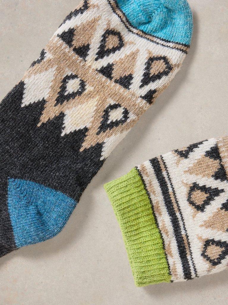 Mono Fairisle Wool Mix Sock in NAT MLT - FLAT DETAIL