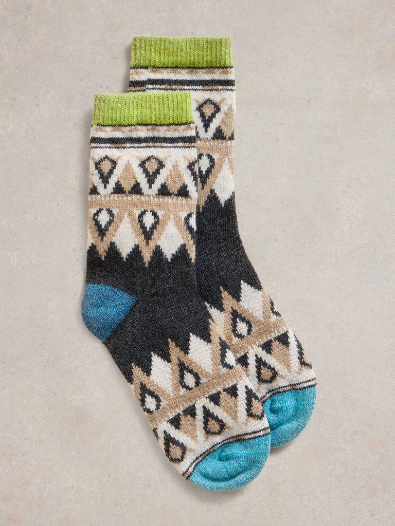 Mono Fairisle Wool Mix Sock in NAT MLT - FLAT FRONT