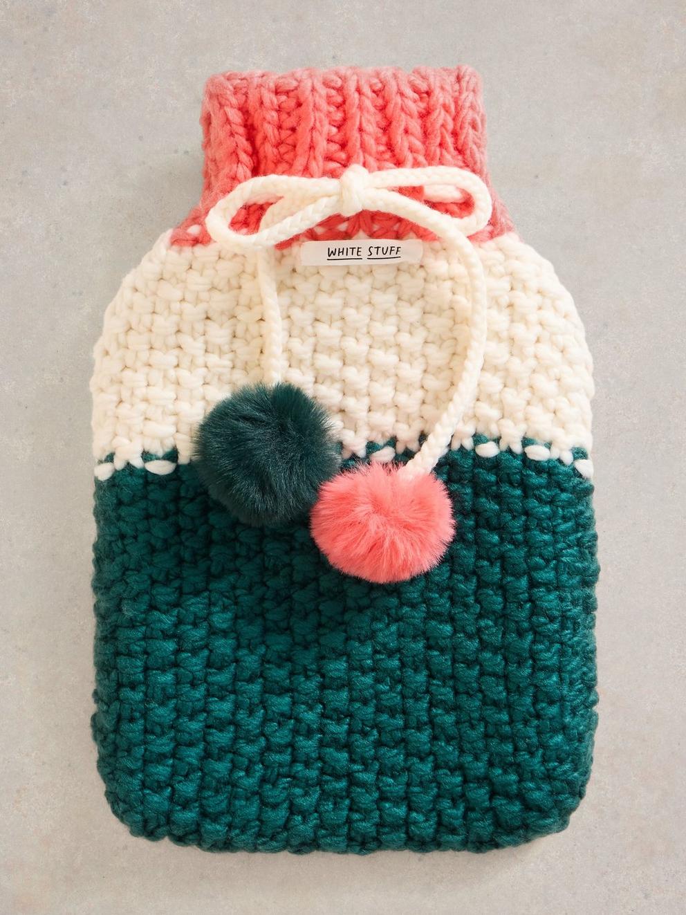 Knitted Hot Water Bottle in WHITE MLT - FLAT FRONT
