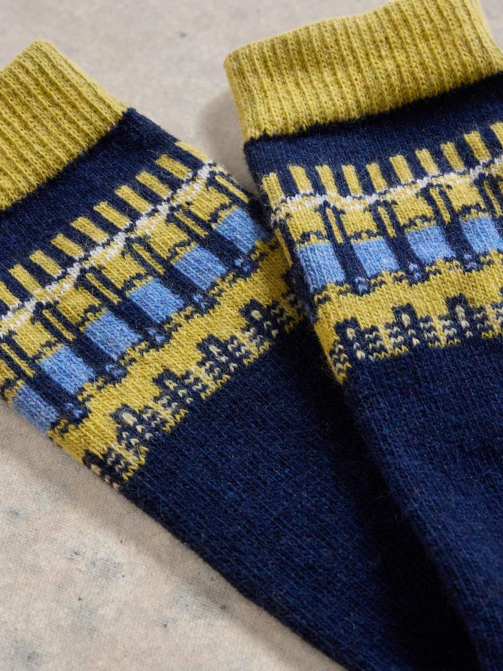 Pop Fairisle Wool Mix Sock in NAVY MULTI - FLAT DETAIL