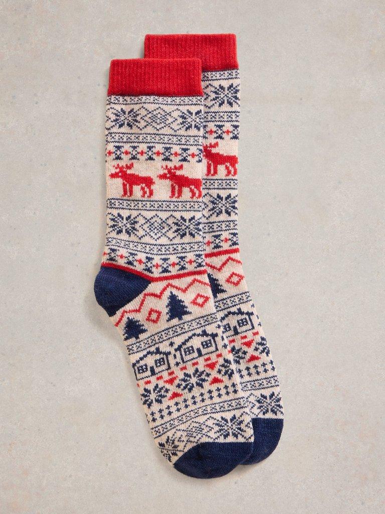 Moose Fairisle Wool Mix Sock in NAT MLT - FLAT FRONT