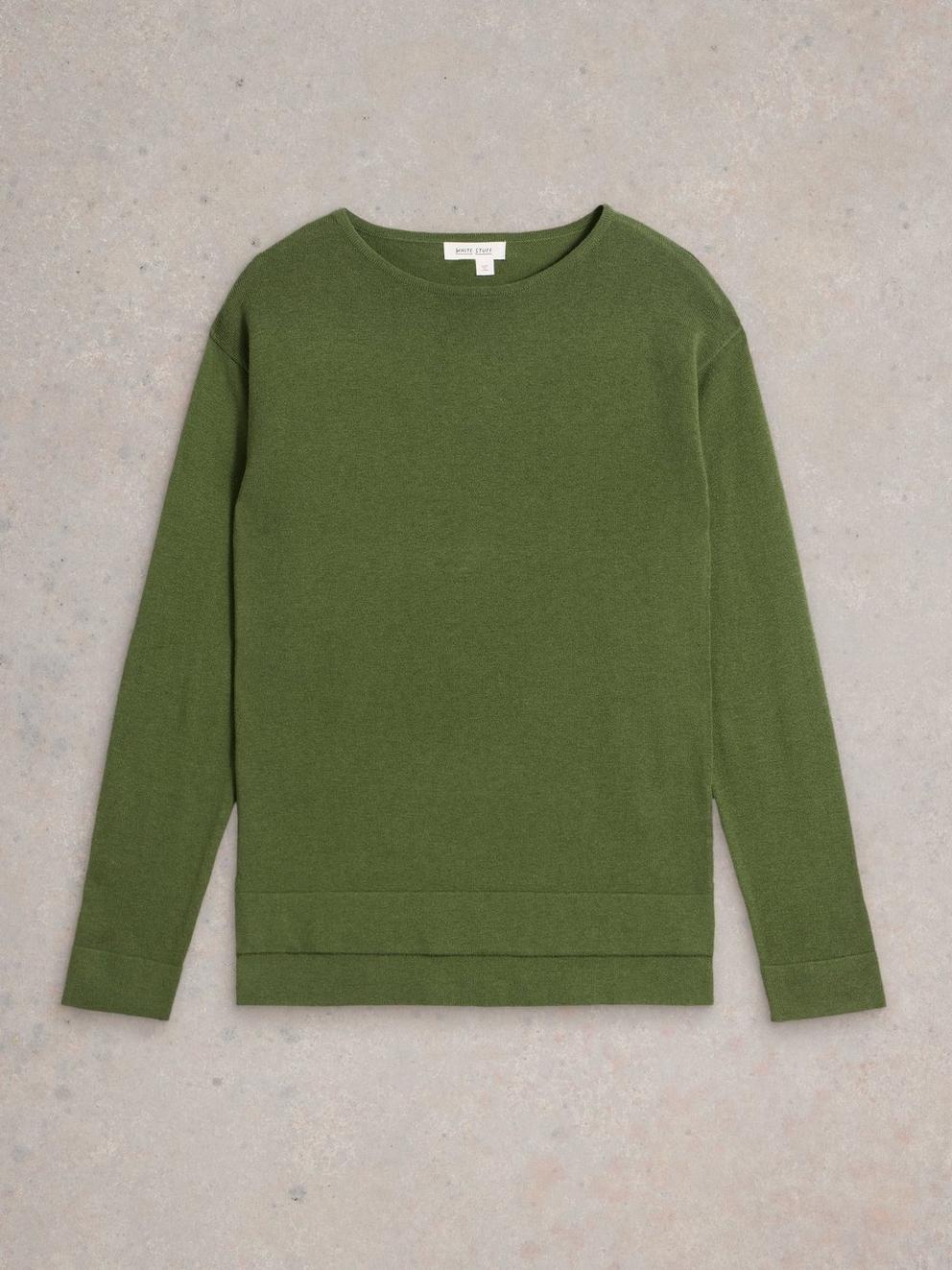 ORLA WOOL COTTON BLEND JUMPER in KHAKI GRN - FLAT FRONT