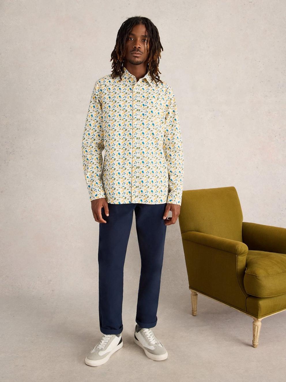 Multi Chair Printed Shirt in WHITE MLT - MODEL FRONT