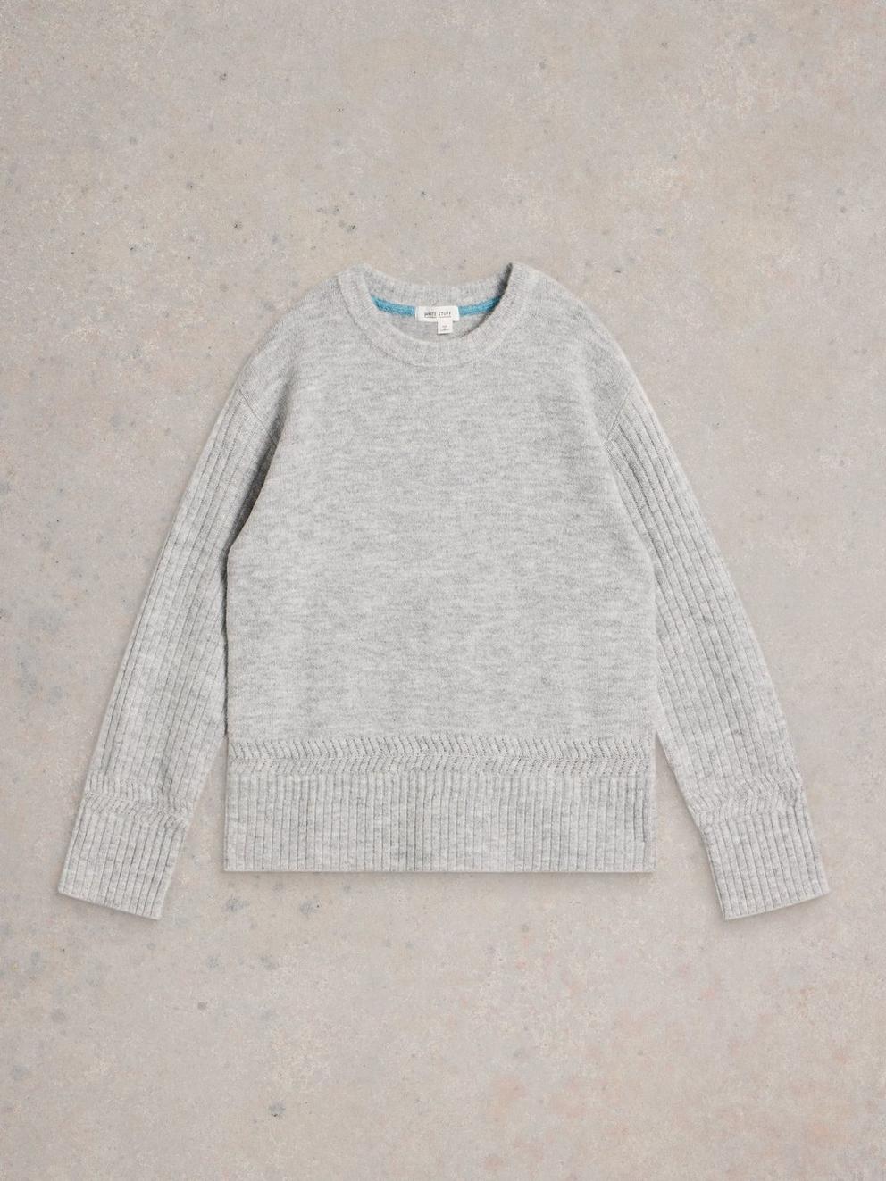 SOPHIA CREW NECK JUMPER in GREY MARL - FLAT FRONT