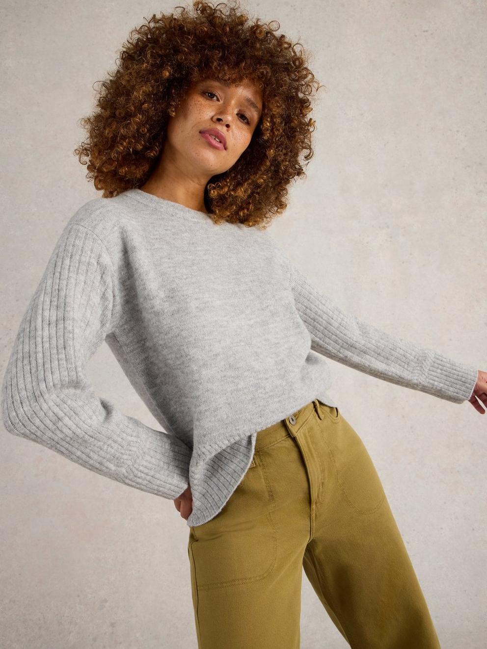 SOPHIA CREW NECK JUMPER in GREY MARL - LIFESTYLE