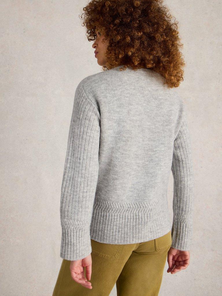 SOPHIA CREW NECK JUMPER in GREY MARL - MODEL BACK