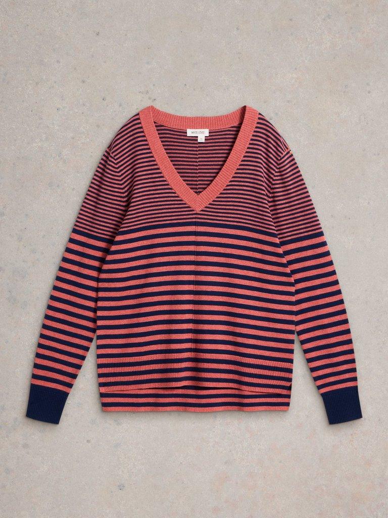 MAGGIE LONG SLEEVE V NECK JUMPER in PINK MLT - FLAT FRONT