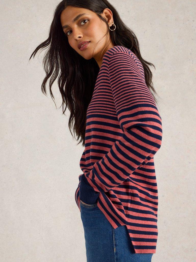 MAGGIE LONG SLEEVE V NECK JUMPER in PINK MLT - LIFESTYLE