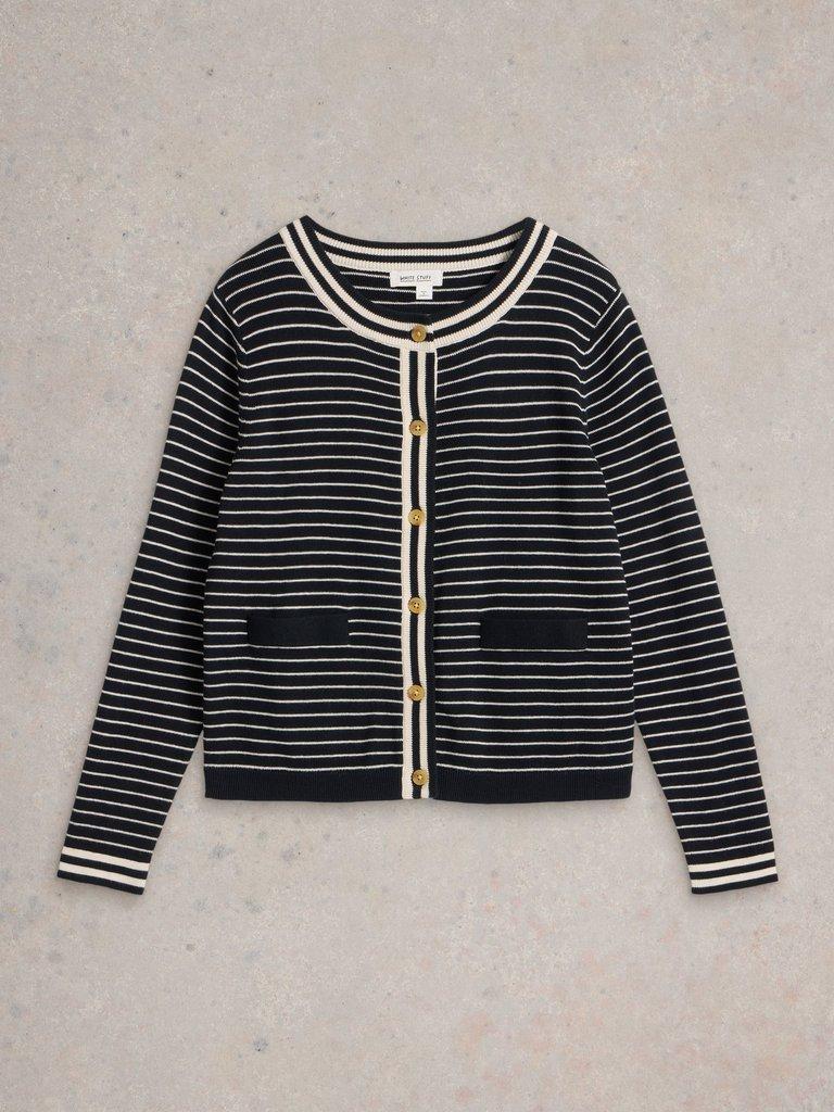 CHARLOTTE STRIPE CARDI in BLK MLT - FLAT FRONT