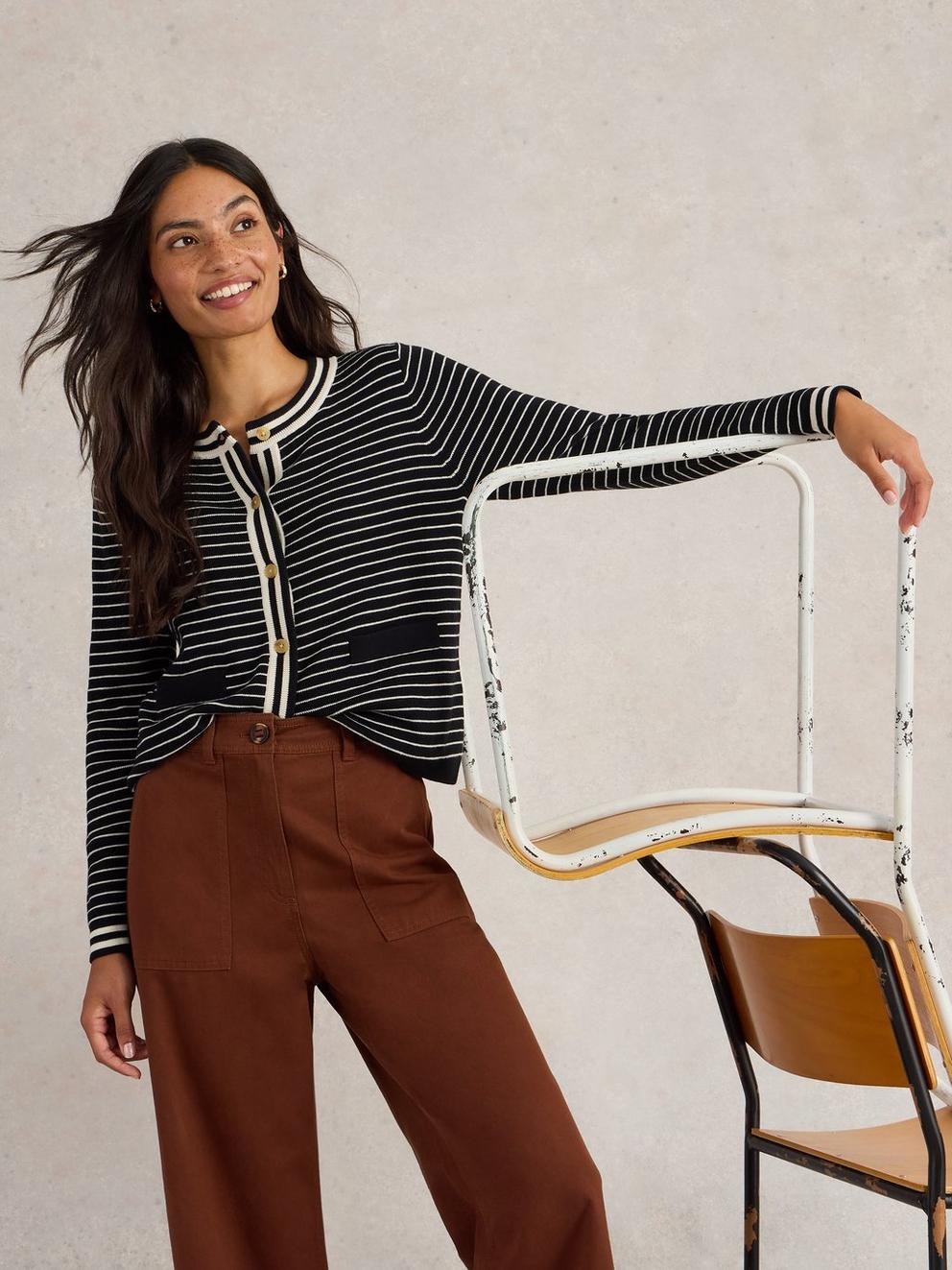 CHARLOTTE STRIPE CARDI in BLK MLT - LIFESTYLE