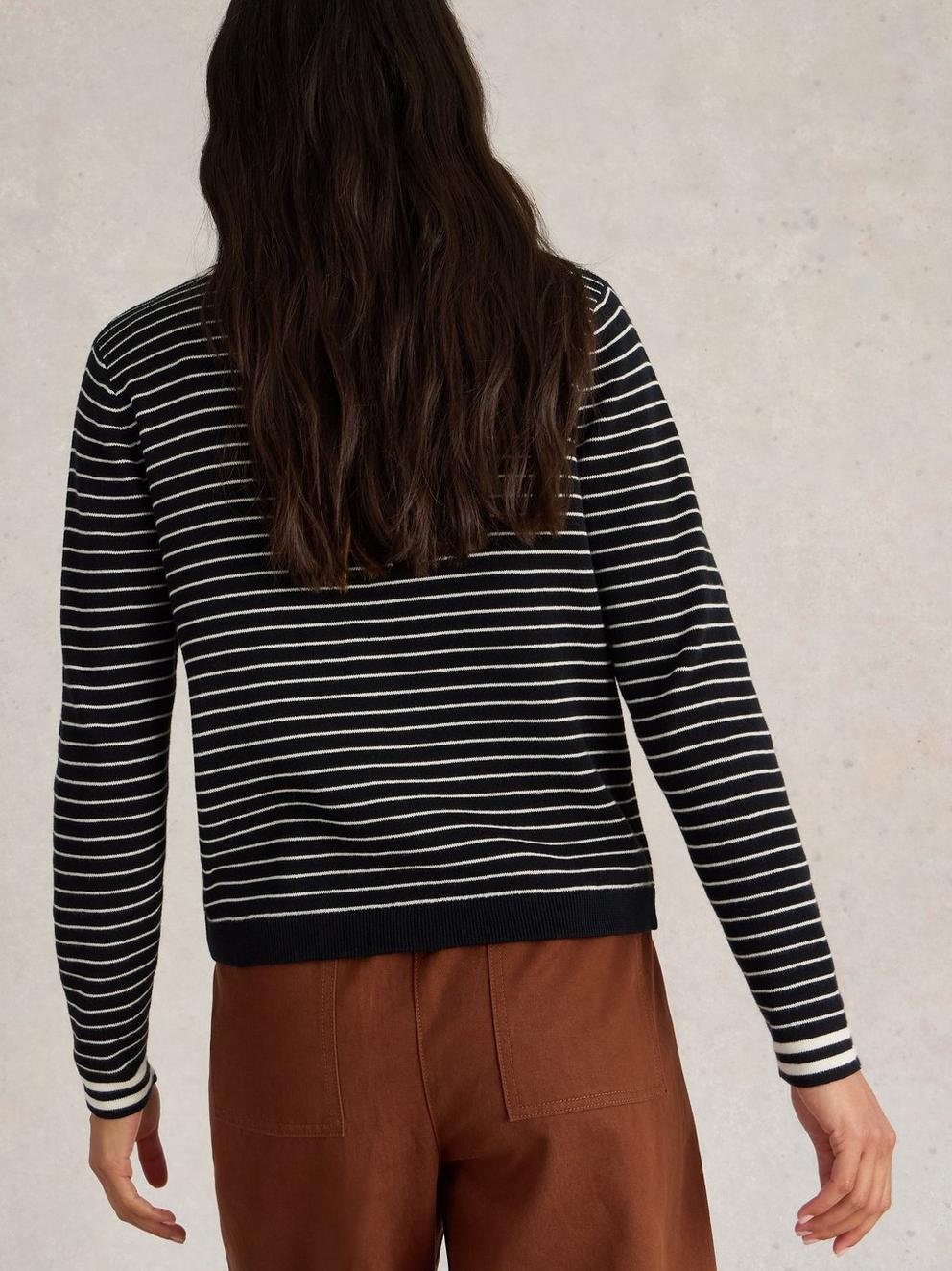 CHARLOTTE STRIPE CARDI in BLK MLT - MODEL BACK