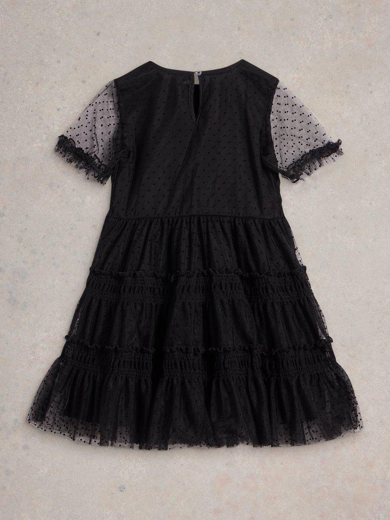 Girls Frilly Dress in PURE BLK - FLAT BACK