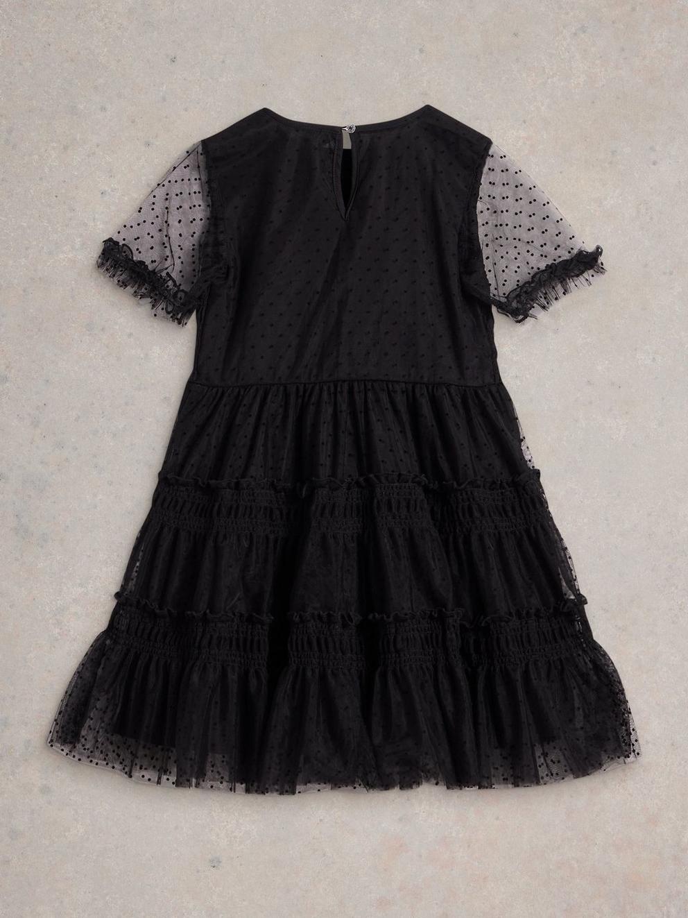 Girls Frilly Dress in PURE BLK - FLAT BACK