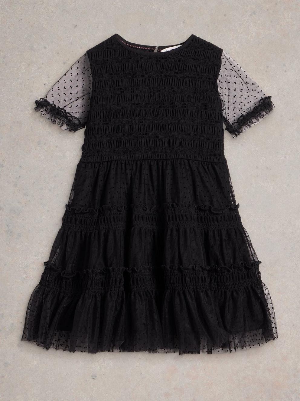 Girls Frilly Dress in PURE BLK - FLAT FRONT