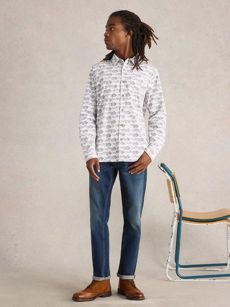 SHOAL FISH PRINTED SHIRT in WHITE PR - MODEL FRONT