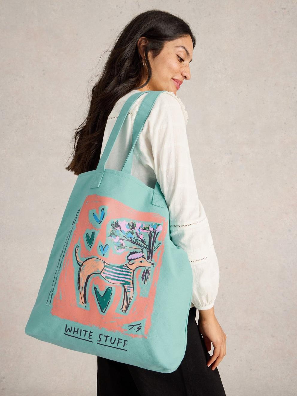 Charity Tote Bag in TEAL PR - MODEL FRONT