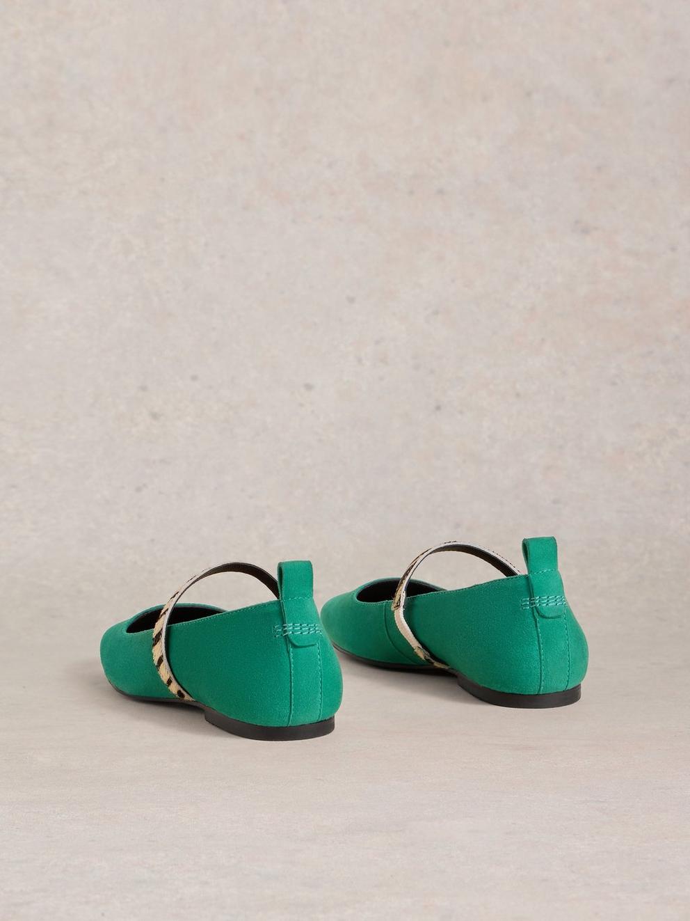 Minnie Strap Leather Ballerina in BRT GREEN - FLAT BACK