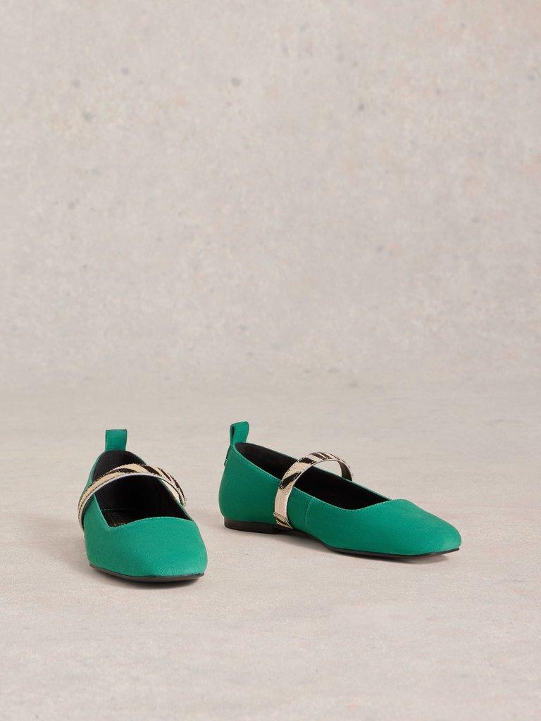Minnie Strap Leather Ballerina in BRT GREEN - FLAT FRONT