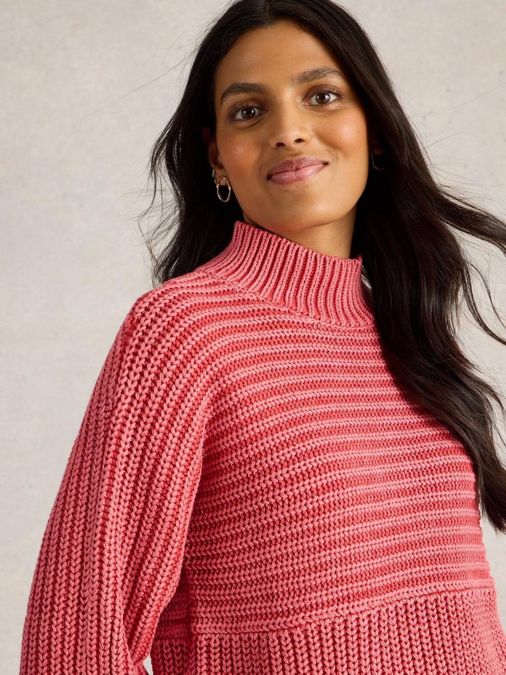 MARLEY MIX COTTON JUMPER in MID PINK - MODEL DETAIL