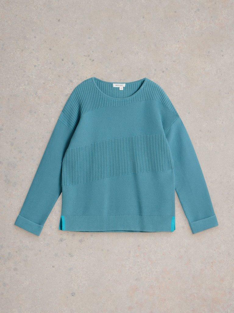 JANA MIX STITCH JUMPER in MID BLUE - FLAT FRONT
