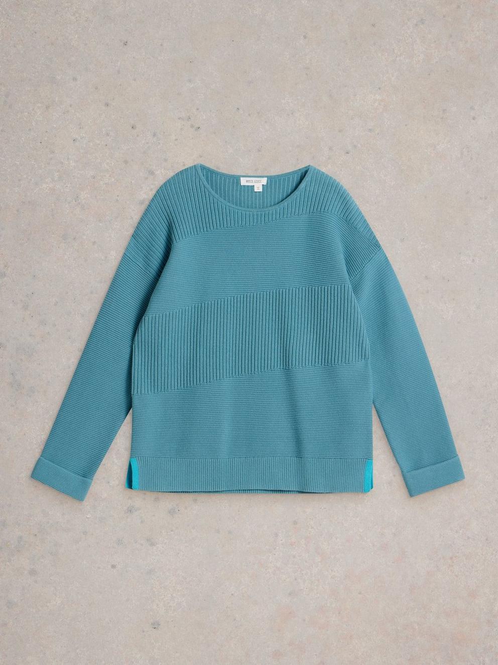 JANA MIX STITCH JUMPER in MID BLUE - FLAT FRONT