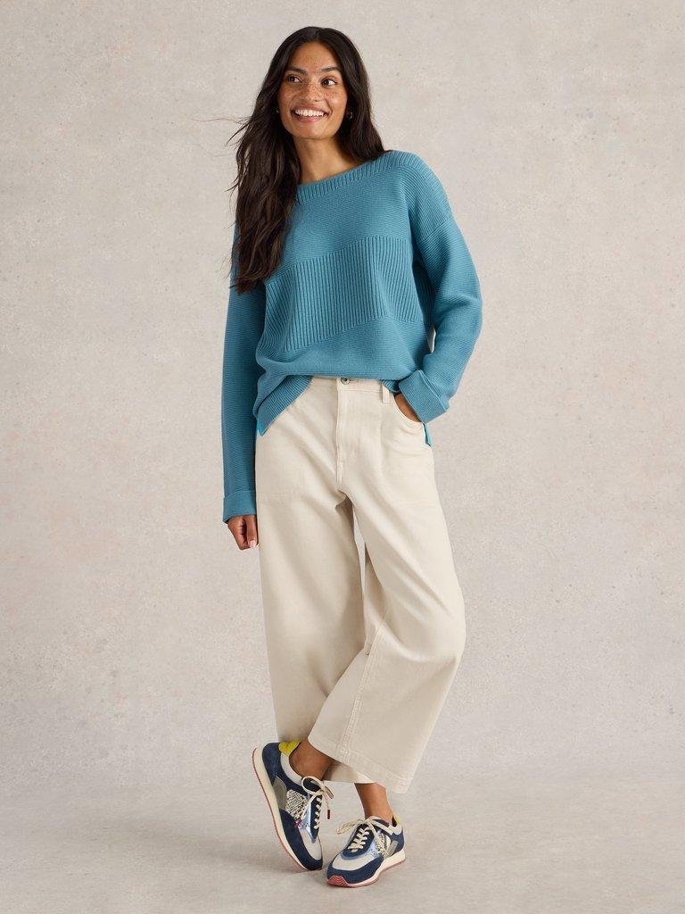 JANA MIX STITCH JUMPER in MID BLUE - MODEL FRONT