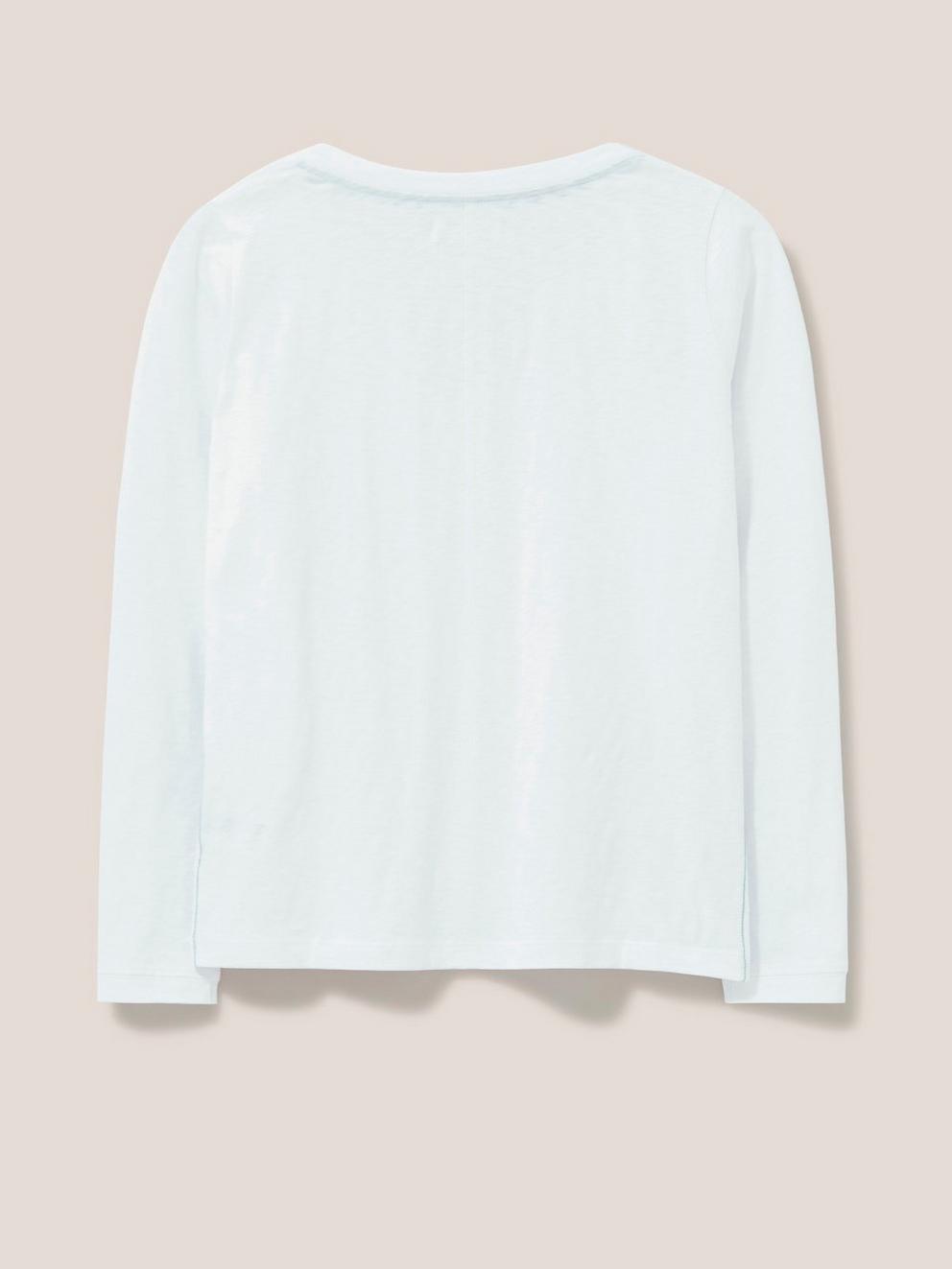NELLY LONG SLEEVE NOTCH NECK TEE in BRIL WHITE - FLAT BACK