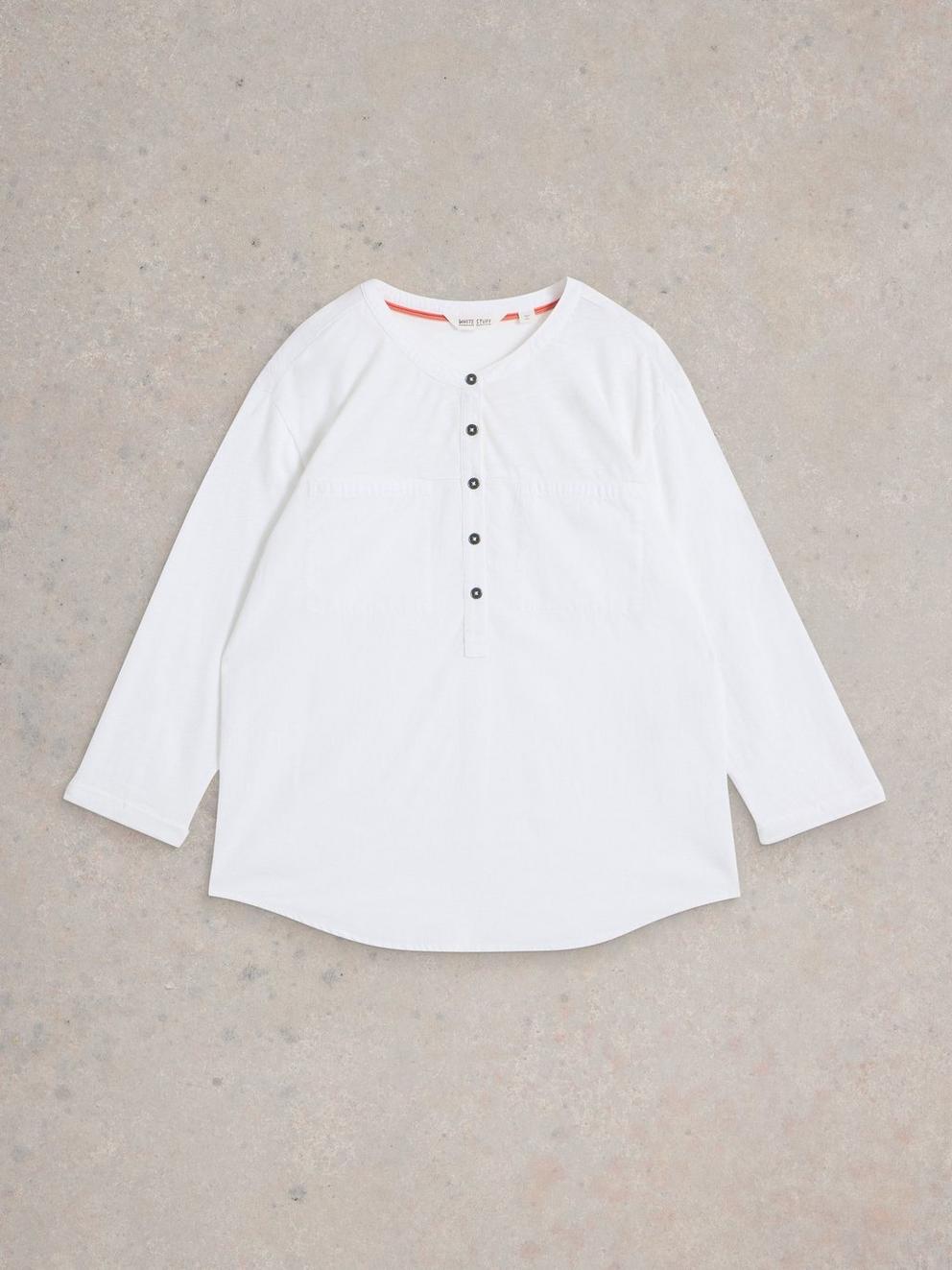 BETH 34 SLEEVE SHIRT in BRIL WHITE - FLAT FRONT