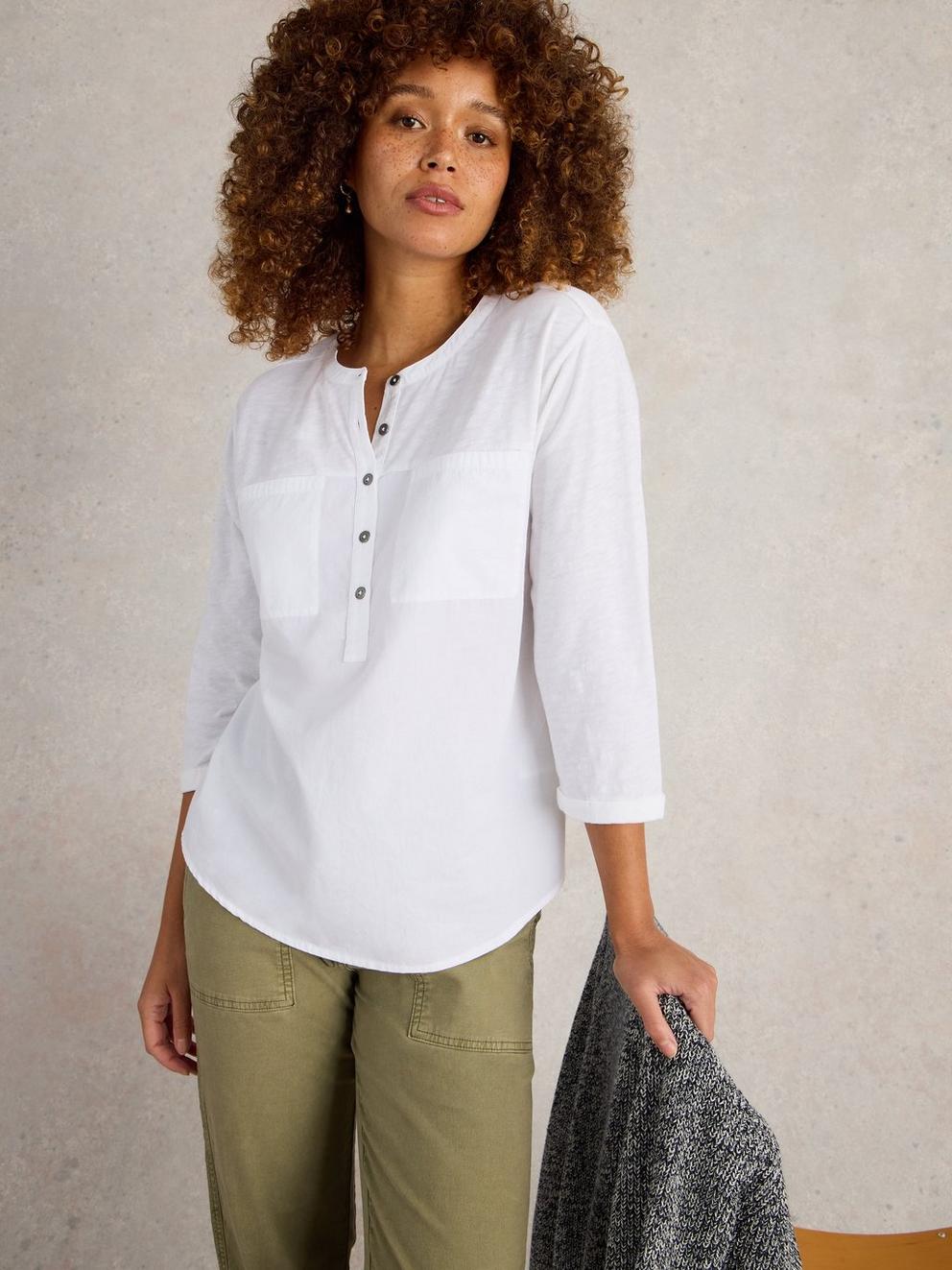 BETH 34 SLEEVE SHIRT in BRIL WHITE - LIFESTYLE