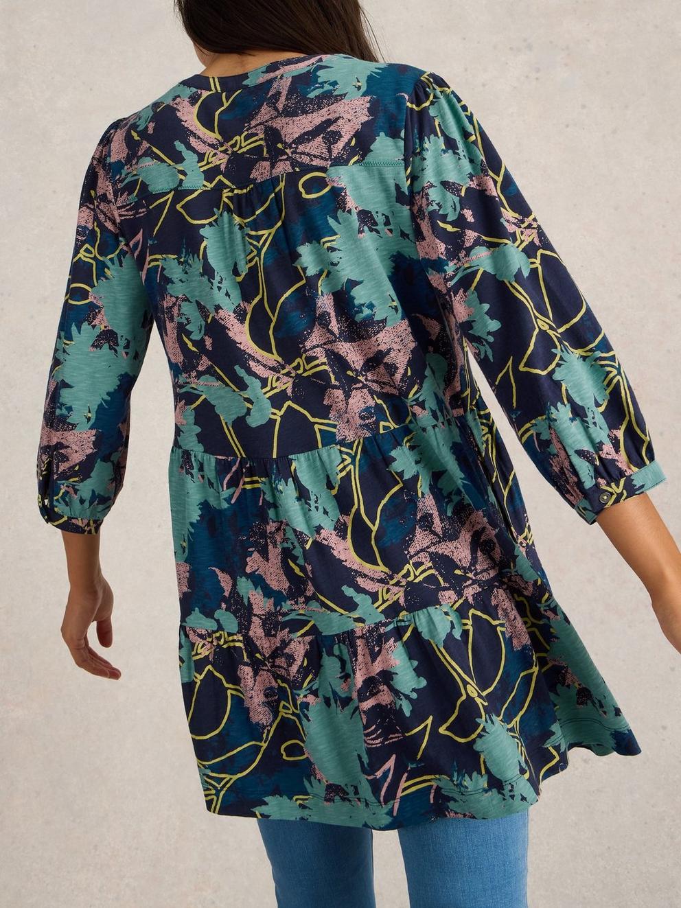 MARTA V NECK TUNIC in NAVY PR - MODEL BACK