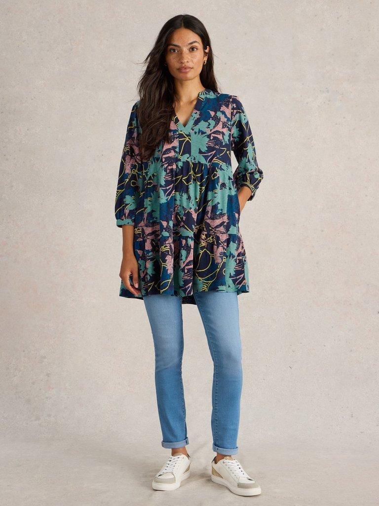 MARTA V NECK TUNIC in NAVY PR - MODEL FRONT