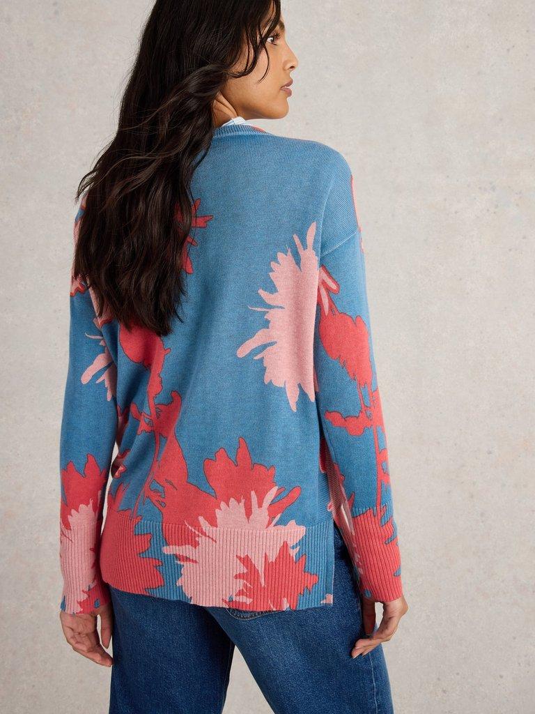 OLIVE FLORAL JUMPER in BLUE PR - MODEL BACK