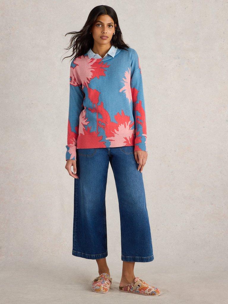 OLIVE FLORAL JUMPER in BLUE PR - MODEL FRONT