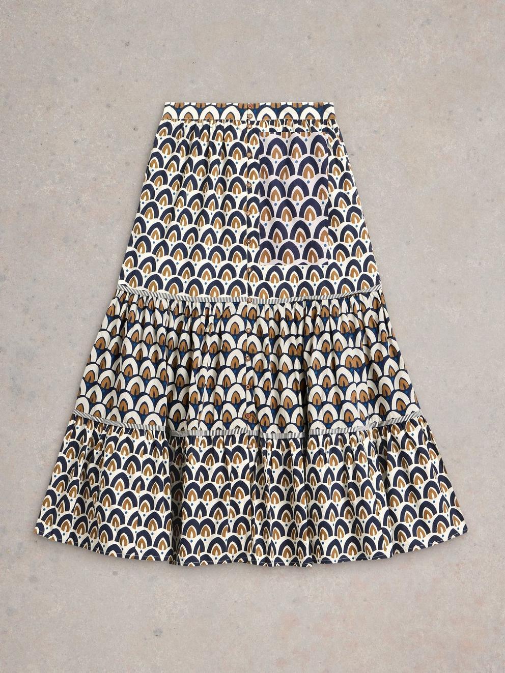 Ariel Mix Print Midi Skirt in NAVY PR - FLAT FRONT