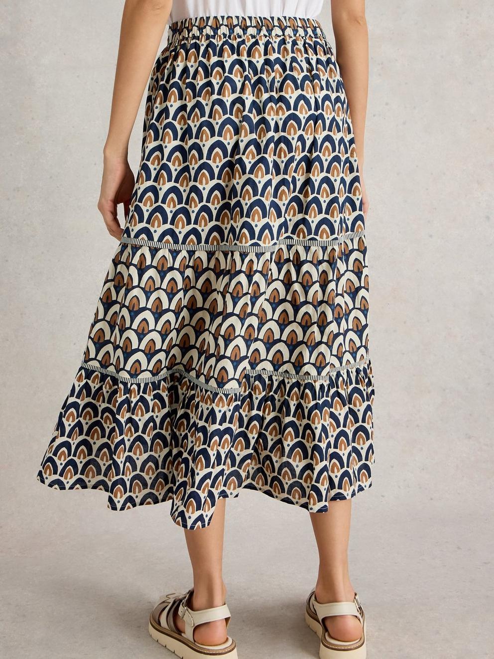 Ariel Mix Print Midi Skirt in NAVY PR - MODEL BACK