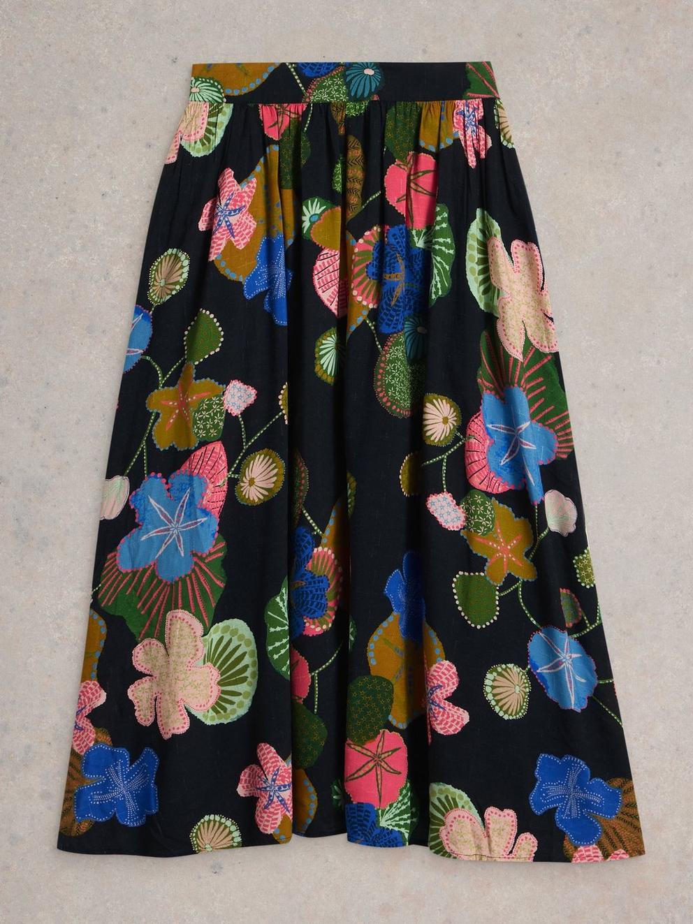 Abigail Print Midi Skirt in NAVY PR - FLAT FRONT
