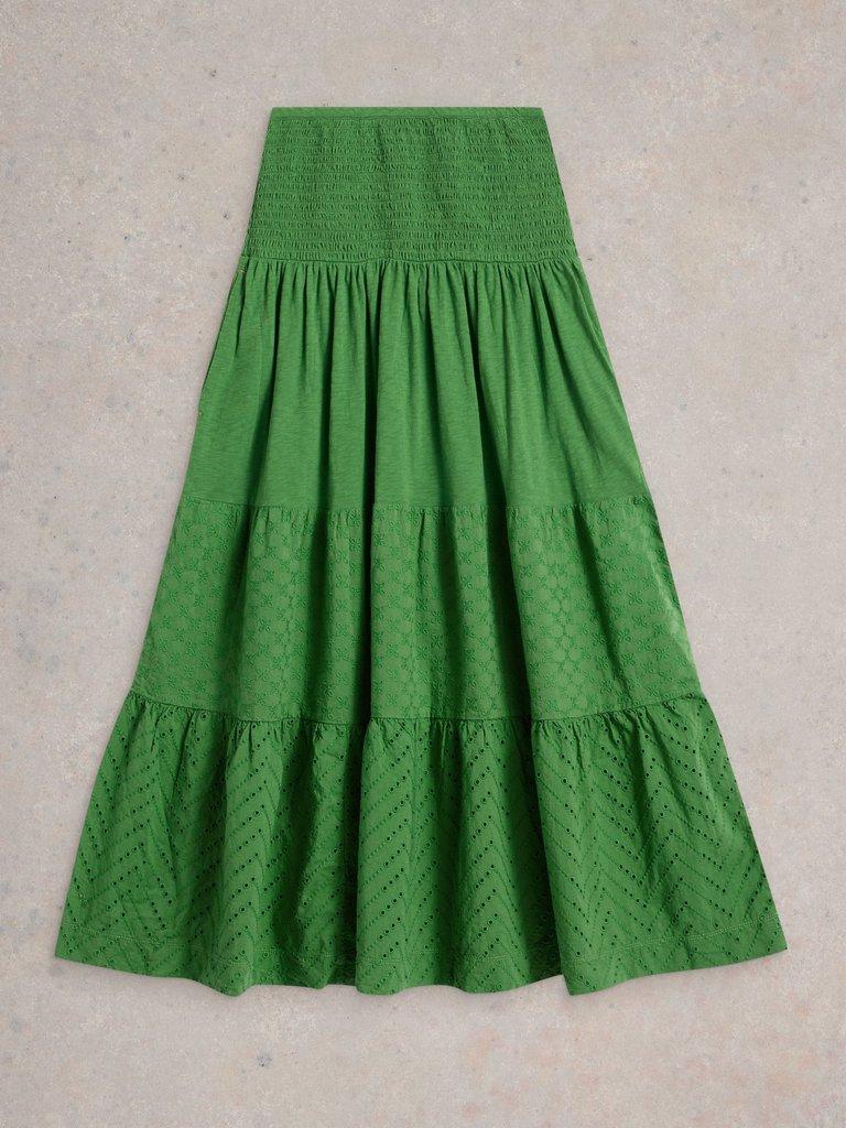 Marissa Maxi Broderie Skirt in BRT GREEN - FLAT FRONT