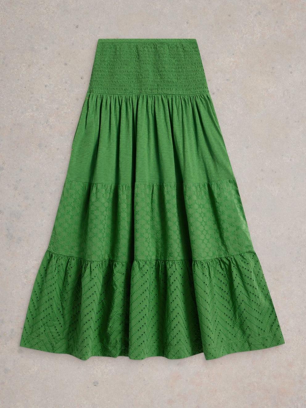 Marissa Maxi Broderie Skirt in BRT GREEN - FLAT FRONT