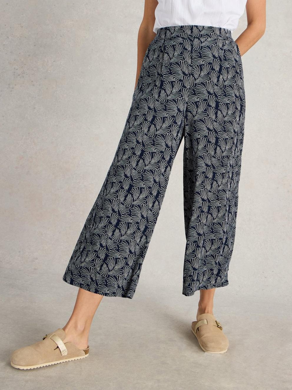 Lisette Crinkle Crop Culotte in NAVY PR - MODEL DETAIL